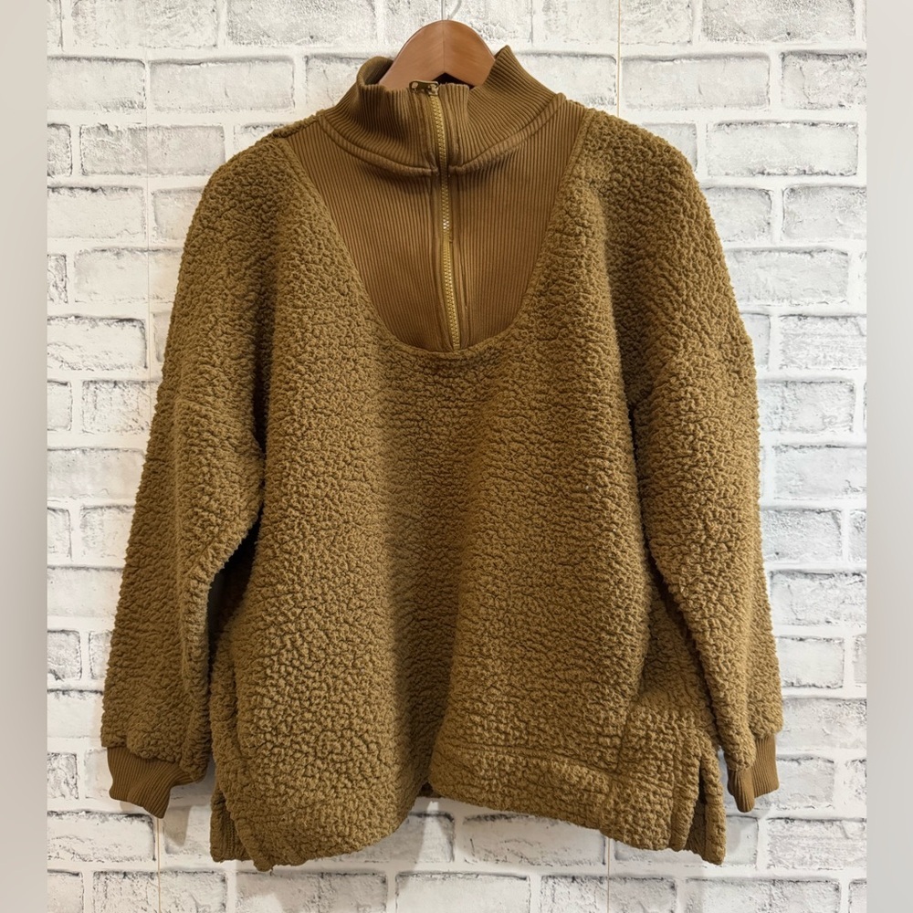 Women’s Aerie Dreams quarter zip Sherpa brown sand colored Size Small - Picture 2 of 6